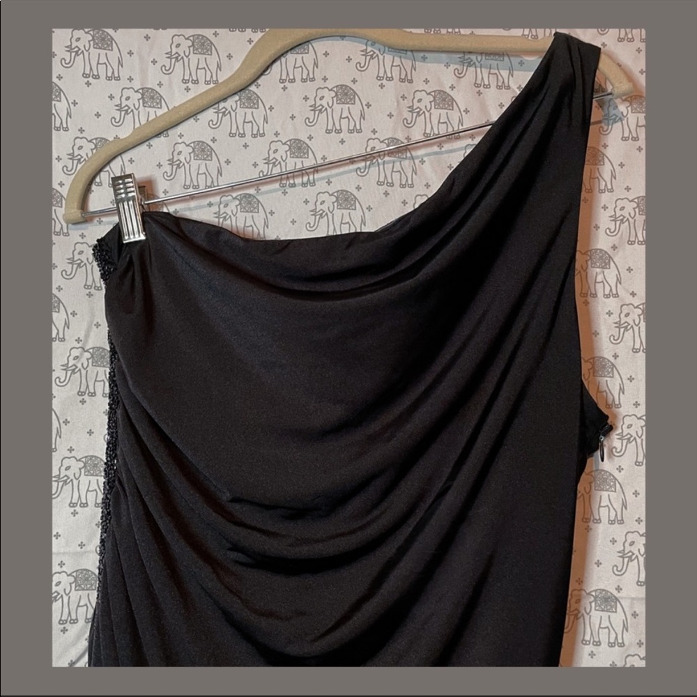 Women’s Adrianna Papell Boutique Long Black Slim One Shoulder Dress Like New